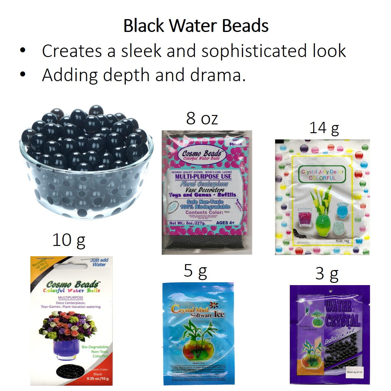 Black Water Beads – Glossy Superabsorbent Beads for Décor & Crafts