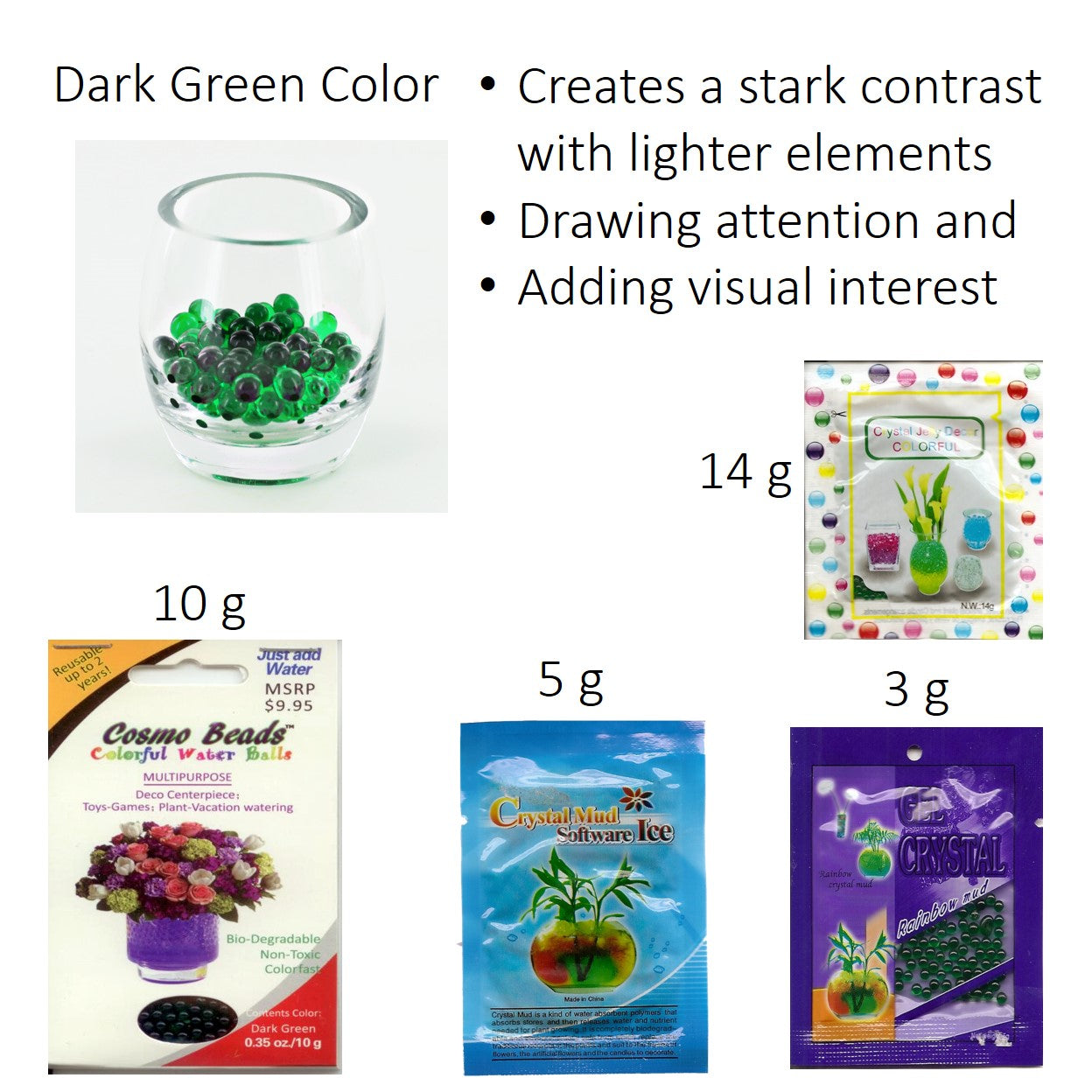 DARK GREEN Water Beads – Chic & Natural Décor for DIY Centerpieces