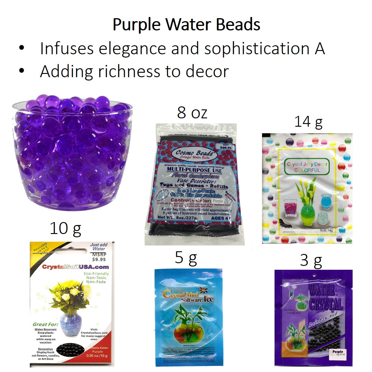 Purple Water Gel Beads – Elegant, Glossy Beads for Décor and Arrangements