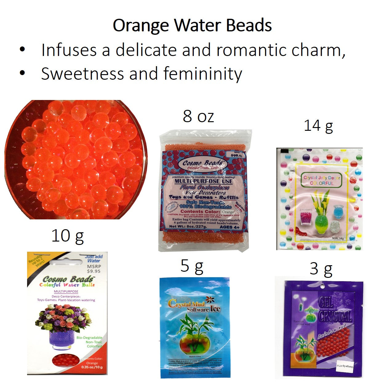 Sunset Orange Water Gel Beads – Vibrant, Superabsorbent Beads for Décor and Arrangements