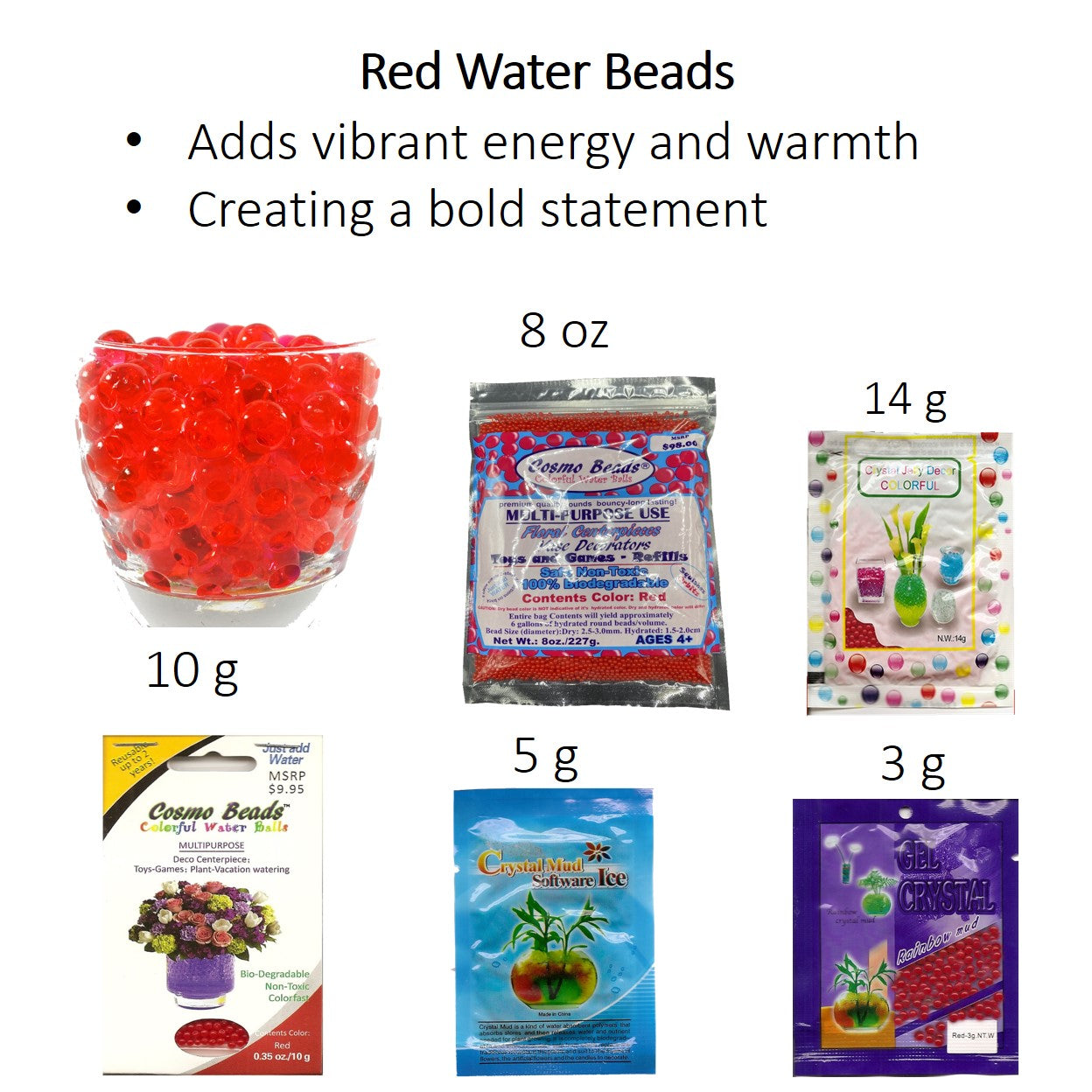 Red Water Gel Beads – Glossy, Superabsorbent Beads for Décor and Arrangements