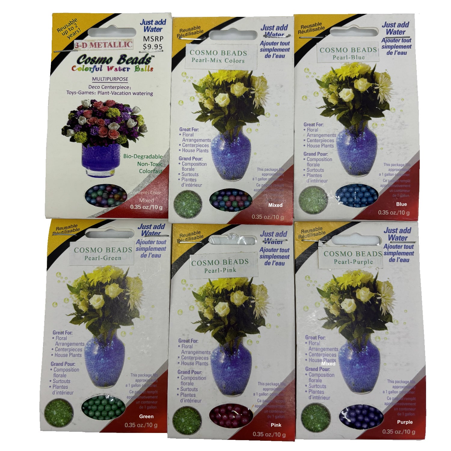 Sparkle 3D Metallic Water Beads – Glitter-Infused Beads for Décor (6-Pack)