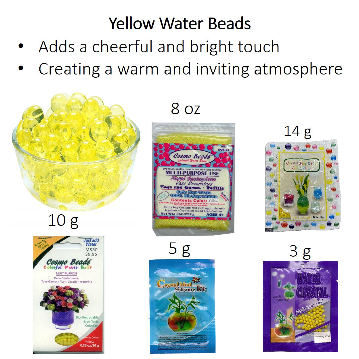 Lemon Yellow Water Gel Beads – Bright, Glossy Beads for Décor & Arrangements
