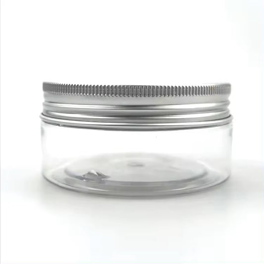 Clear PET Jars with Perforated Aluminum Lids front view displaying 80 ml jar and cap.