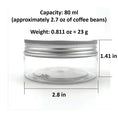 Load image into Gallery viewer, Clear PET Jars with Perforated Aluminum Lids size and capacity dimension chart.