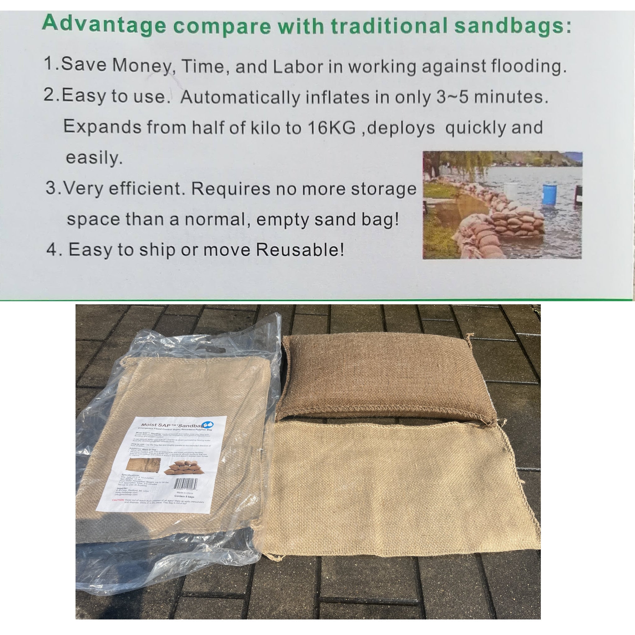 Instant Water Activated Sandless Sandbags – 5 Bags, Emergency Flood Control