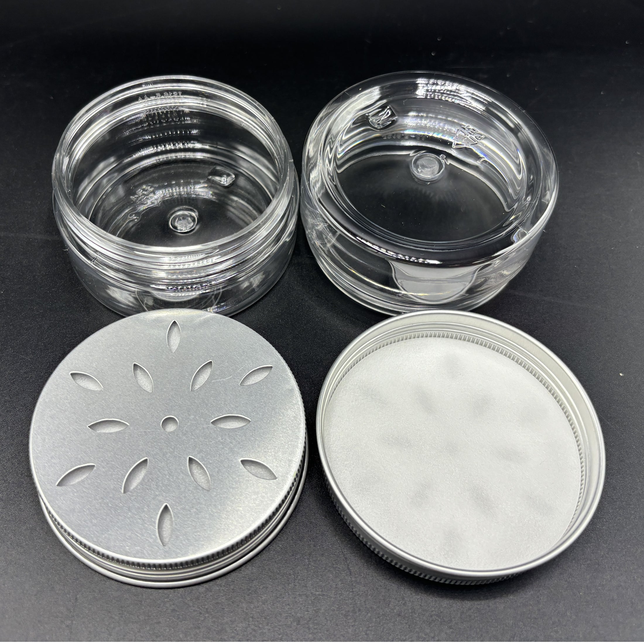 Clear PET Jars with Perforated Aluminum Lids and Liners - 80 ml, Pack of 24