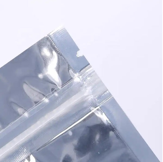 Glossy Stand-Up Barrier Pouches (Clear Front, Silver Back) – 200 Pieces