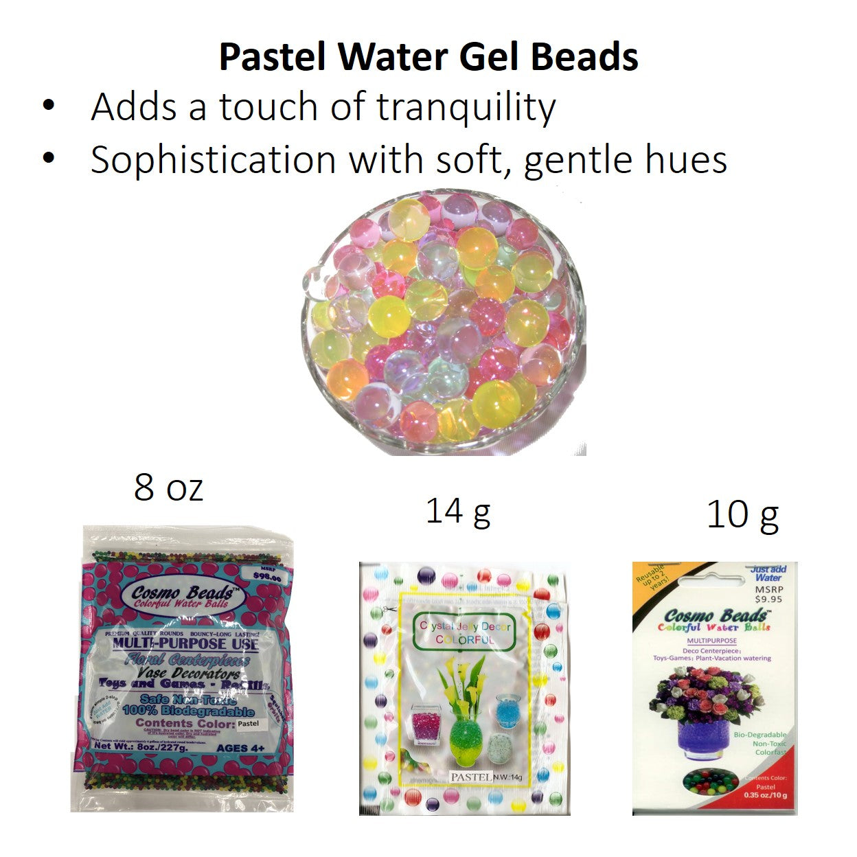 Pastel Water Gel Beads – Purple, Light Green, Yellow & Pink for Décor