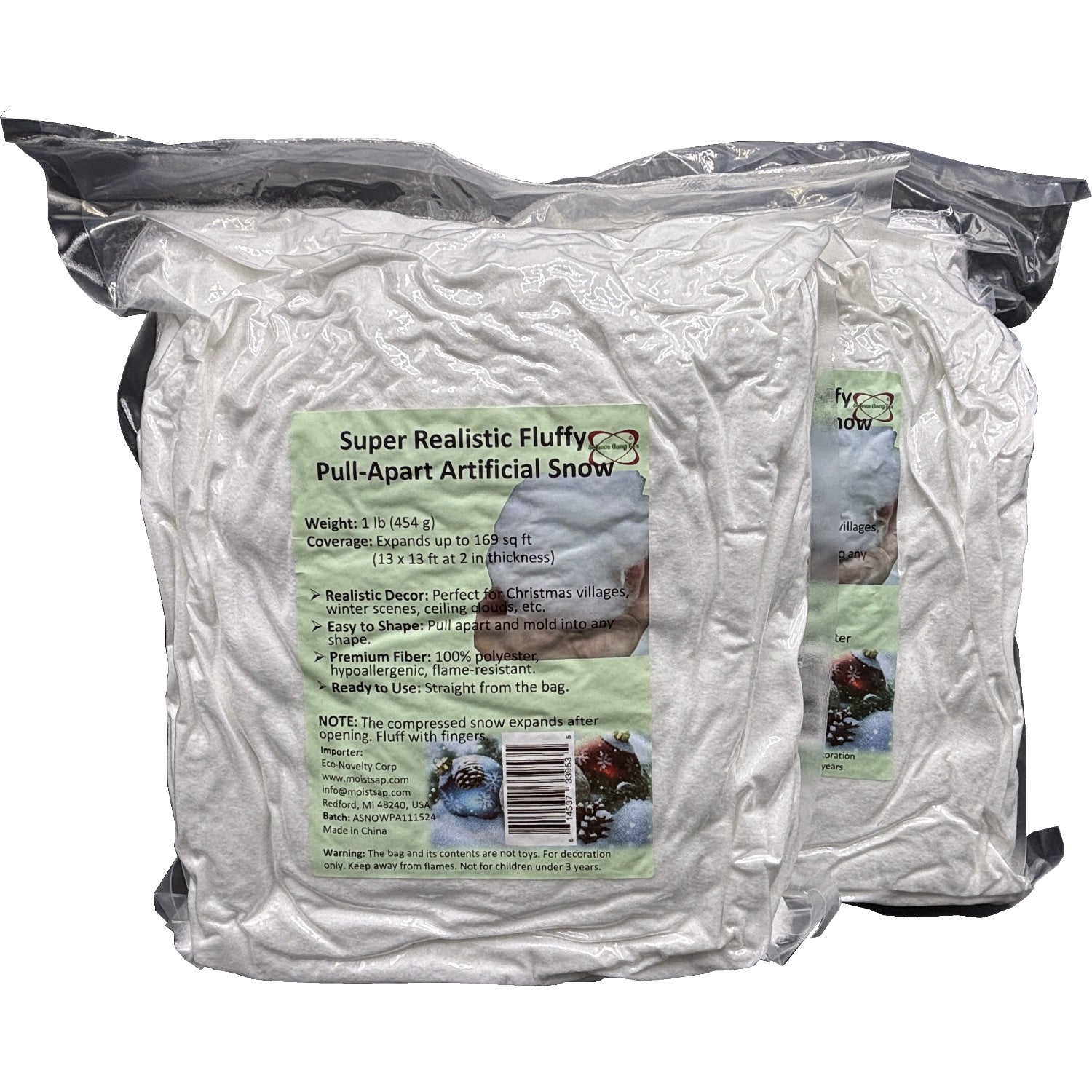 Super Realistic Fluffy Pull-Apart Artificial Snow – 2-Pack for Décor