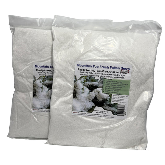 2-Pack packaging of Professional Quality Artificial Snow Flakes for holiday decorating