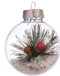 Load image into Gallery viewer, Clear Christmas ornament filled with Professional Quality Artificial Snow Flakes and pine branches and red berries for a DIY holiday decoration
