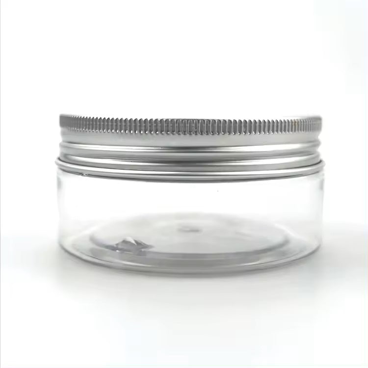Clear PET Jars with Perforated Aluminum Lids front view displaying 80 ml jar and cap.