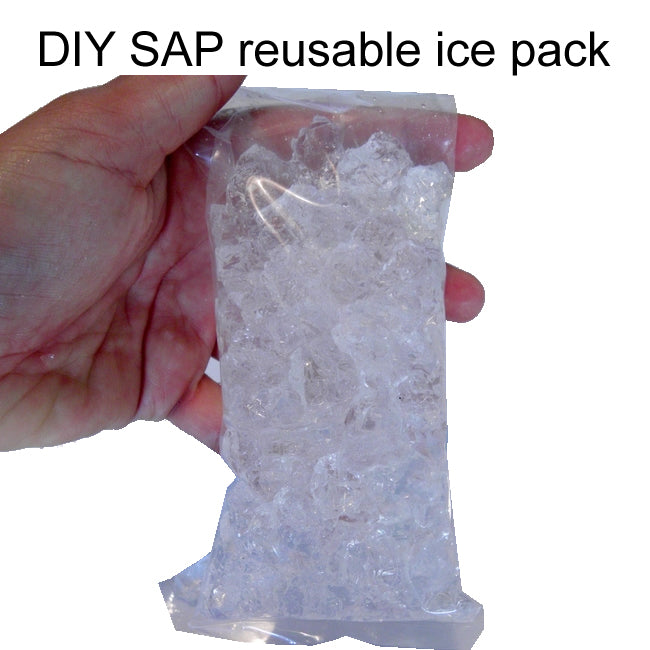 Sodium Polyacrylate Large Granules used to create DIY long-lasting ice packs, neck coolers, and headband inserts