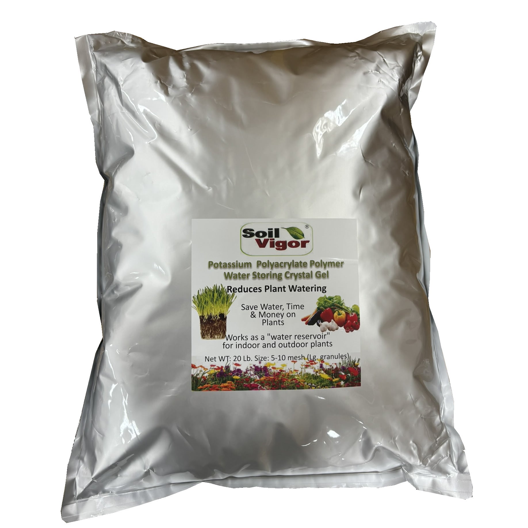 Soil Vigor® 5-10 Mesh Potassium Polymer Crystals for Garden – 20 lb