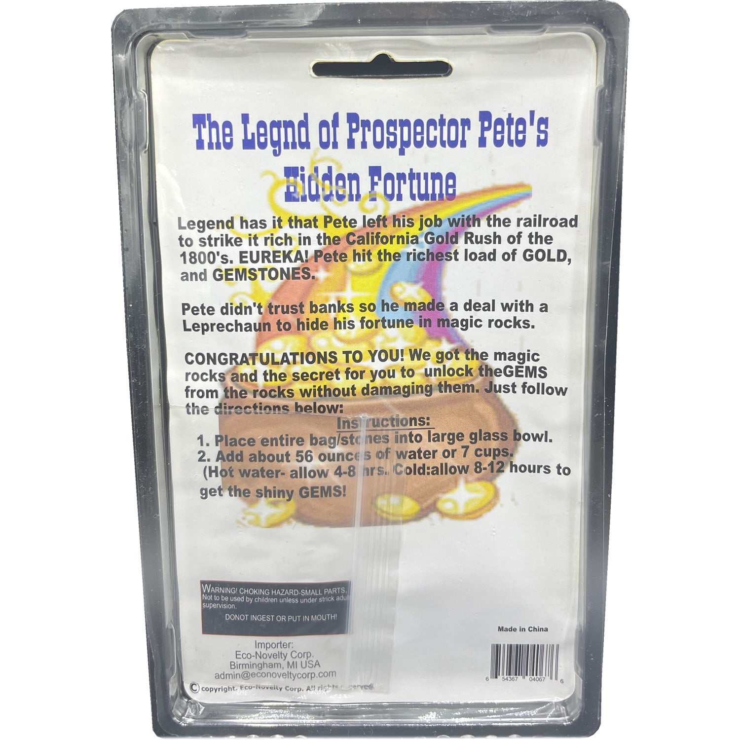 Close-up of the included Pete’s gem fortune tale insert that adds an interactive story element to the magic stone science experiment.