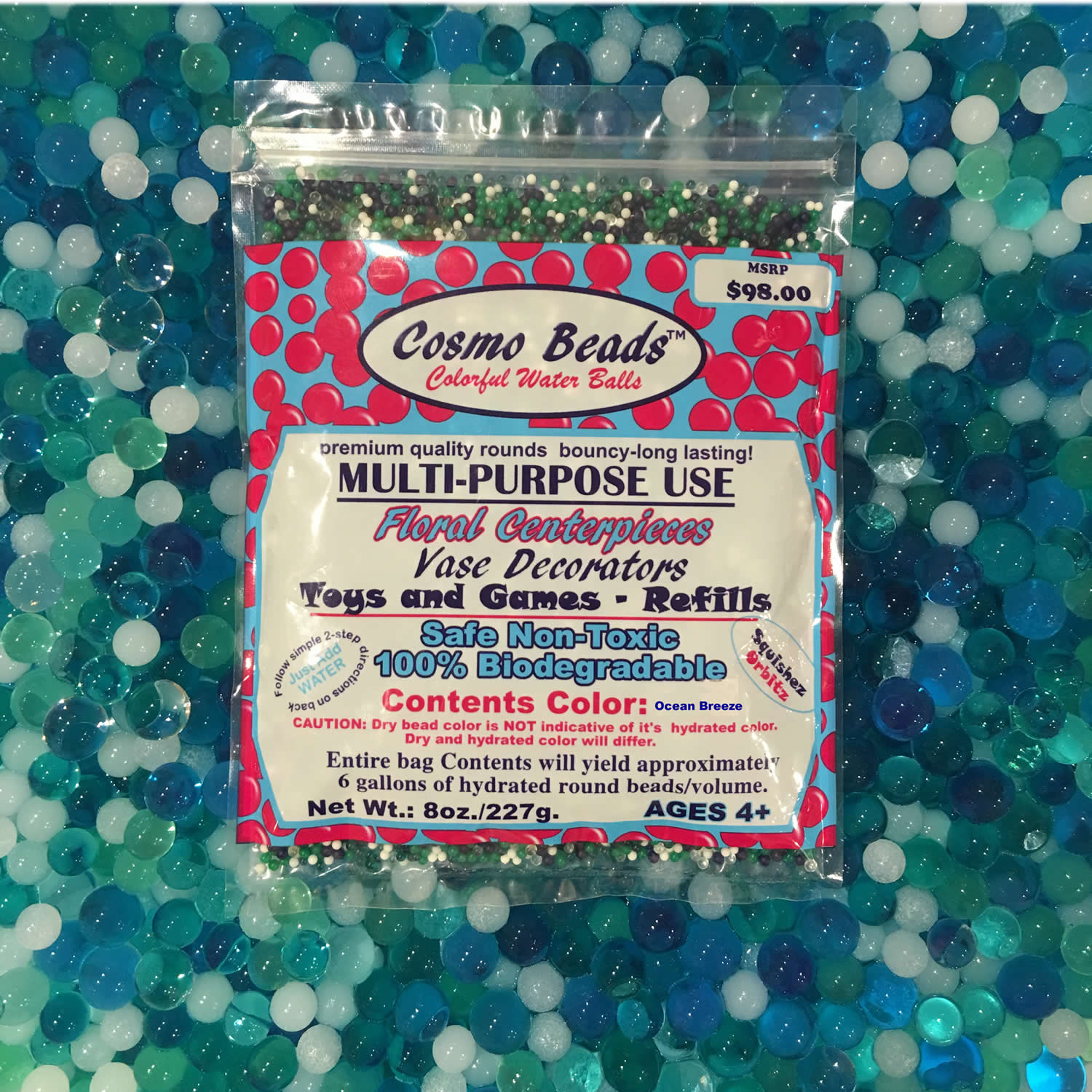 Pack of Cosmo Beads – Mixed Blue, Clear, White & Turquoise Water Gel Beads for Decorative Home and Event Use