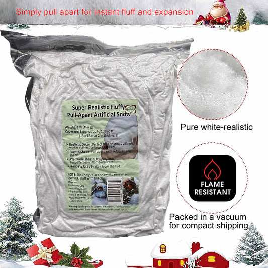 Ultra-Realistic & Fluffy Artificial Snow | Flame-Resistant Pull-Apart Decor (1 Lb Pack)